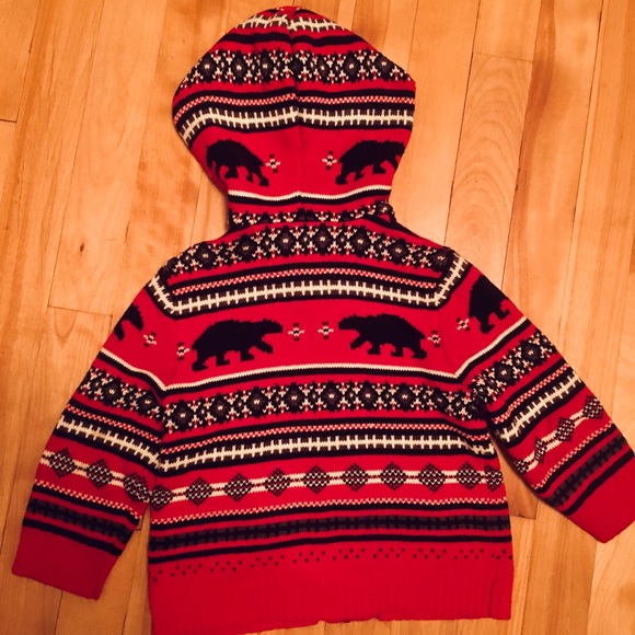 Red knit zip up hoodie fair isles black bear - Picture 2 of 2